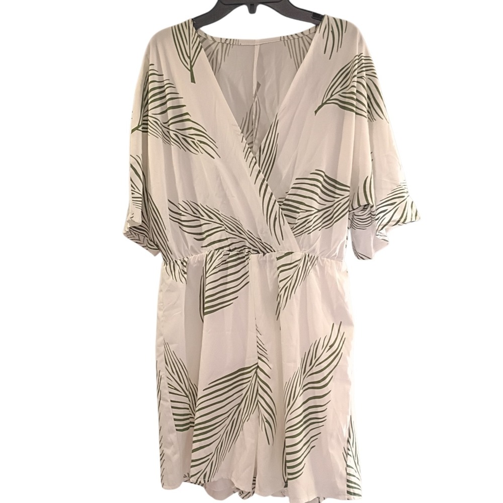 Shein Women's Size Medium V-Neck Tropical Print Batwing Sleeve Romper Swim Cover